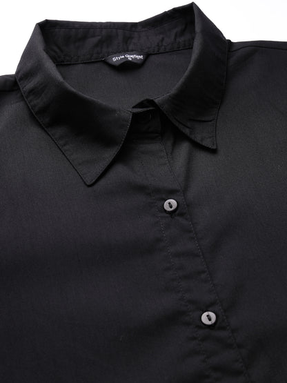 Style Quotient Women Solid Black Polycotton Regular Formal Shirt