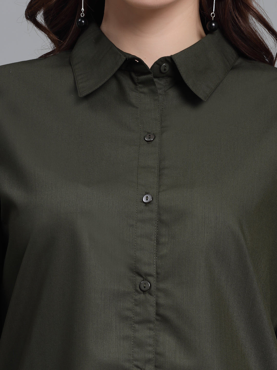 Style Quotient Women Solid Olive Polycotton Regular Formal Shirt