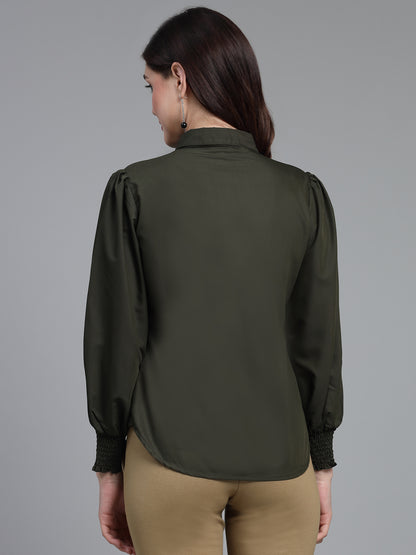 Style Quotient Women Solid Olive Polycotton Regular Formal Shirt