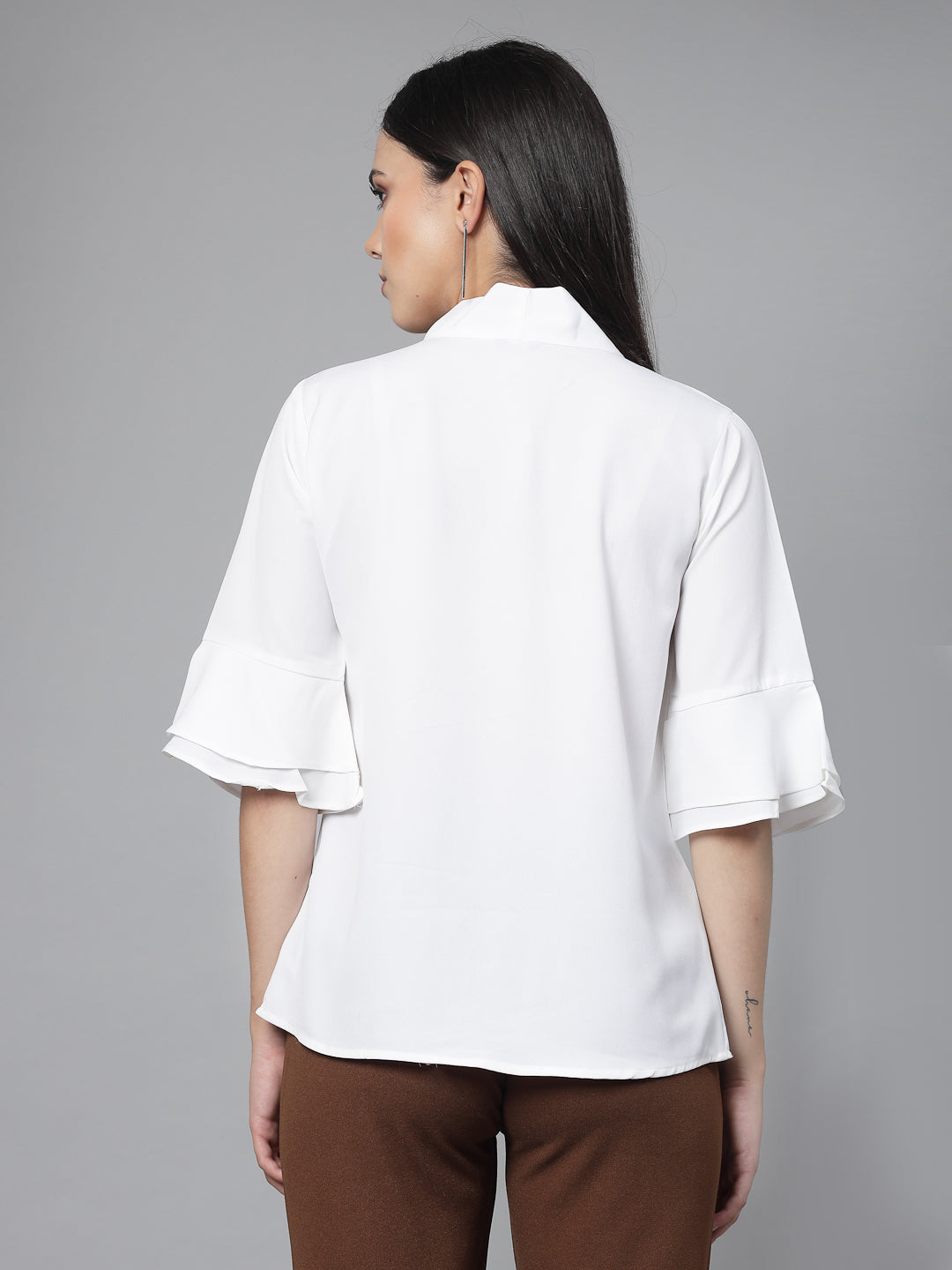 Style Quotient Women Solid White Polymoss Regular Formal Top