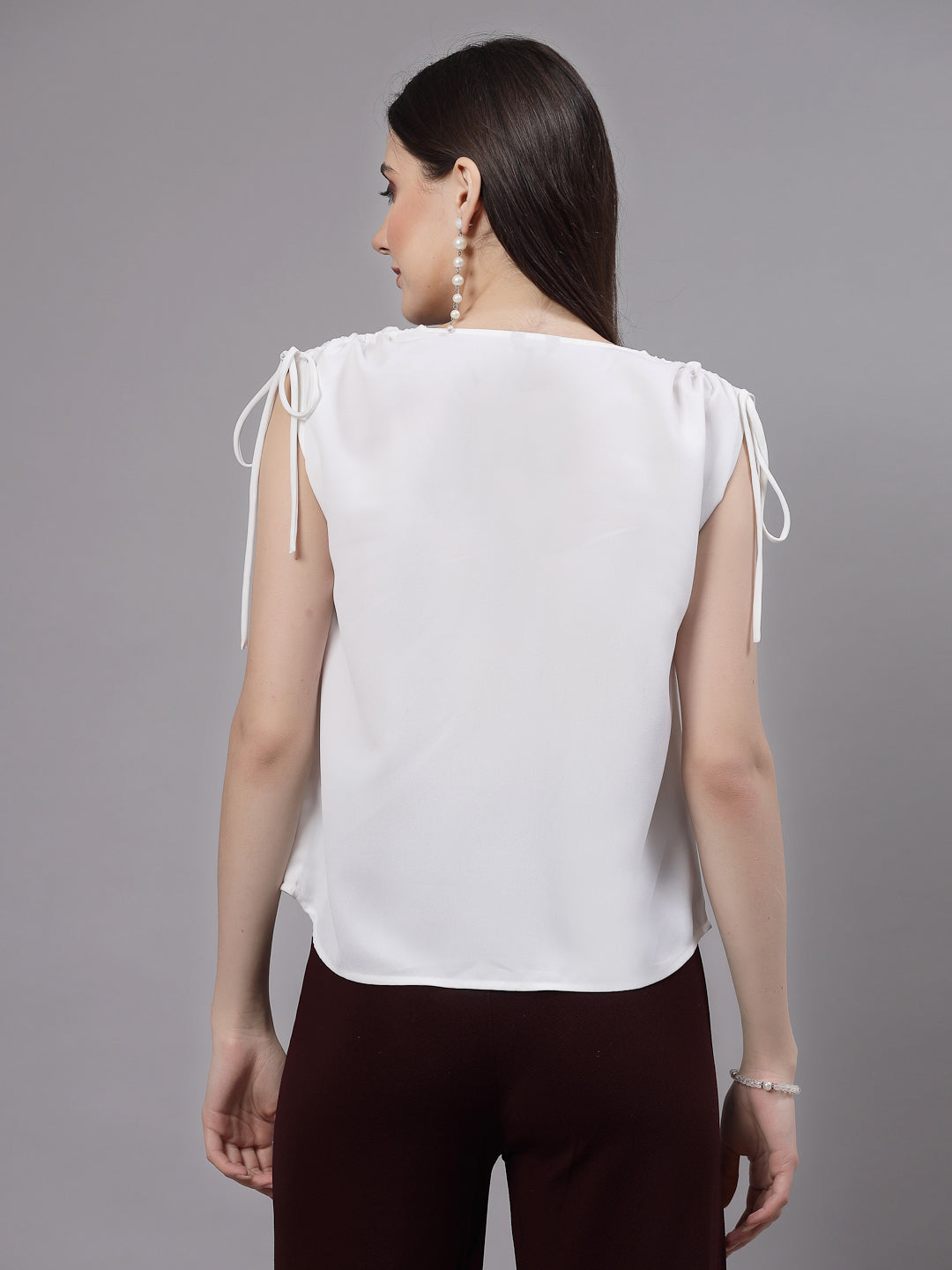 Style Quotient Women Solid White Polyester Regular Smart Formal Top