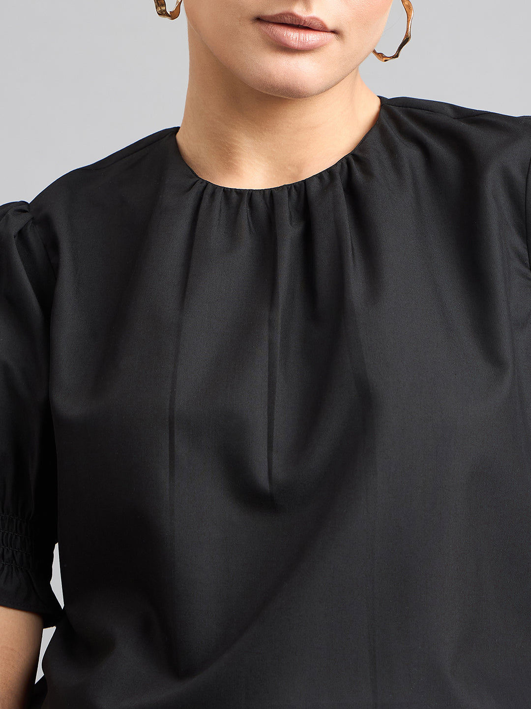 Style Quotient Women Solid Black Polycotton Regular Top