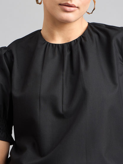 Style Quotient Women Solid Black Polycotton Regular Top