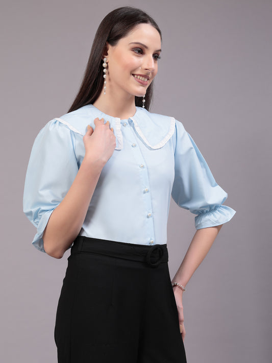 Style Quotient Women Sky Blue Victorian style Shirt