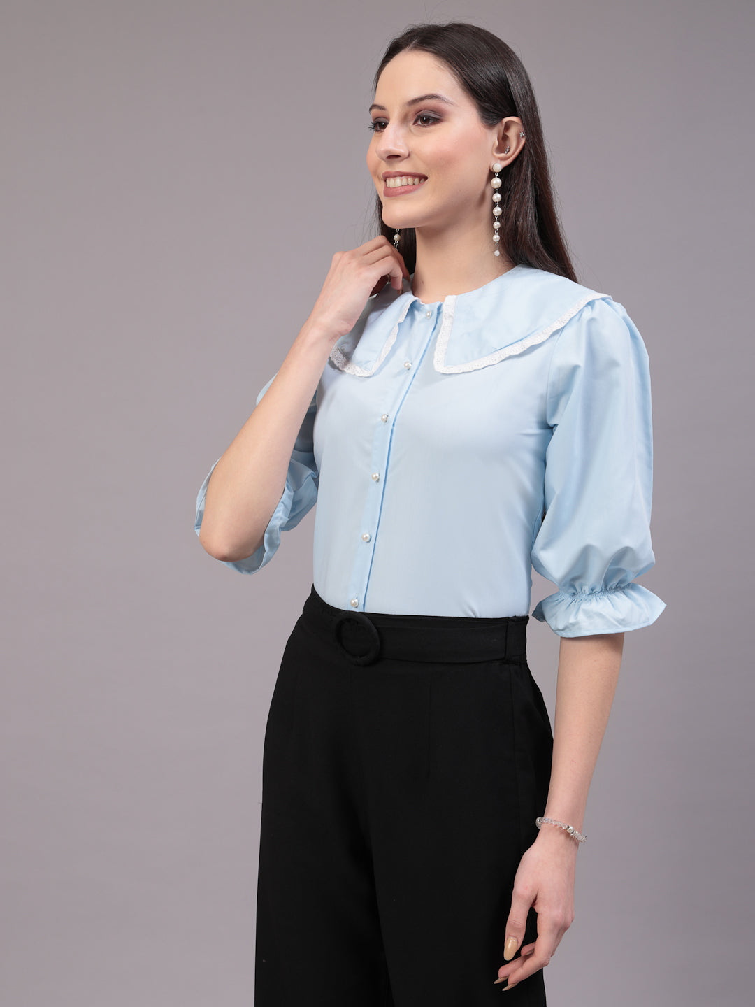 Style Quotient Women Sky Blue Victorian style Shirt