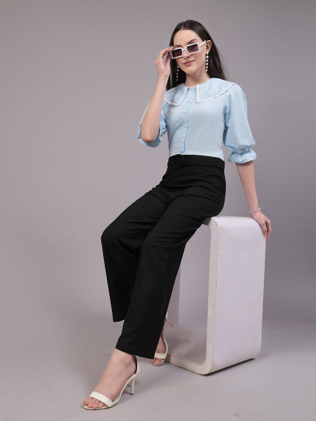 Style Quotient Women Sky Blue Victorian style Shirt