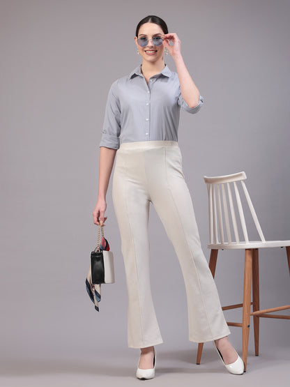 Style Quotients Women Gray And White Cotton Stripe Smart Casual Shirt