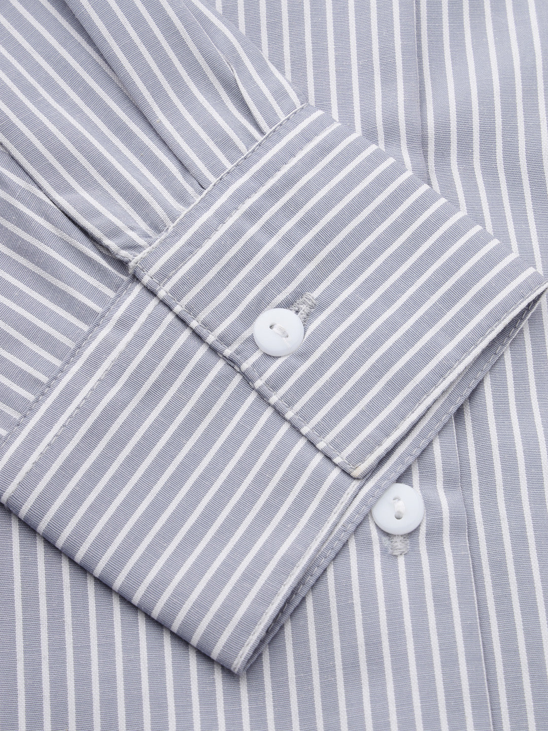 Style Quotients Women Gray And White Cotton Stripe Smart Casual Shirt