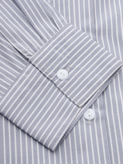 Style Quotients Women Gray And White Cotton Stripe Smart Casual Shirt