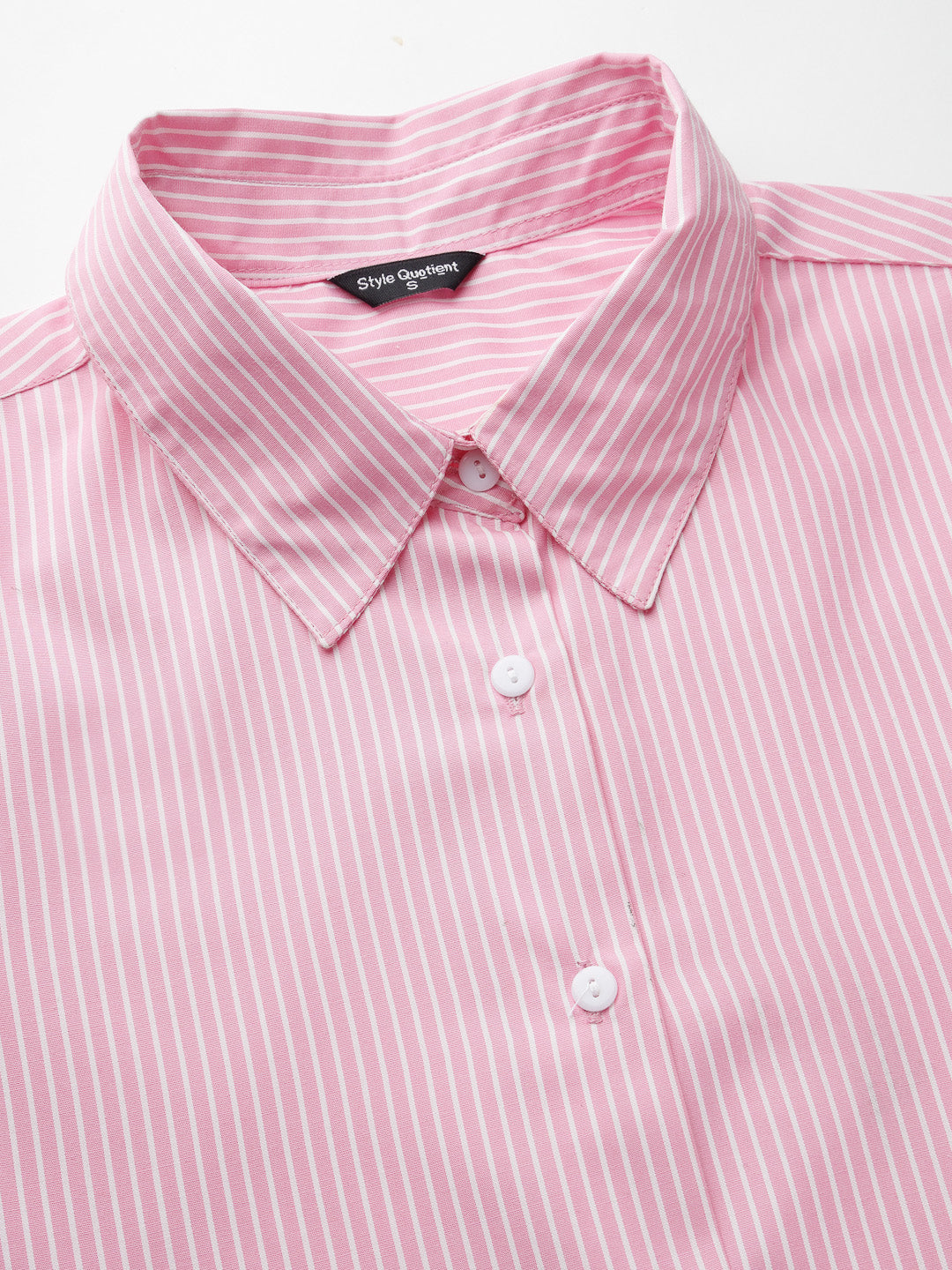 Style Quotients Women Pink And White Cotton Stripe Smart Casual Shirt