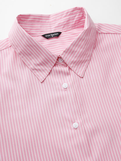 Style Quotients Women Pink And White Cotton Stripe Smart Casual Shirt