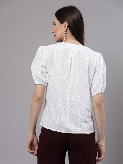 Style Quotient Women White  Smart Round Neck Button Down Top