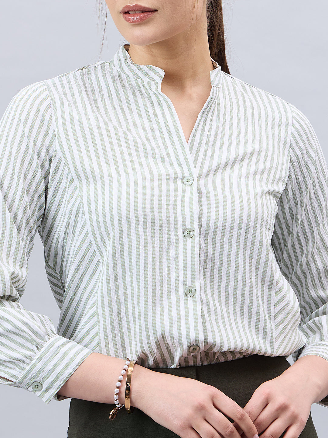 Style Qutotient Womens Striped Full Sleeve V-neck Shirt