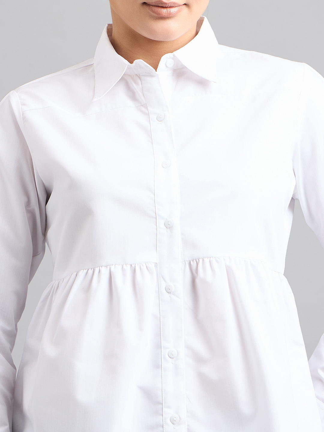 Style Quotient Women Solid White Polycotton Peplum Shirt