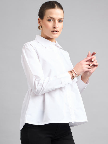 Style Quotient Women Solid White Polycotton Peplum Shirt