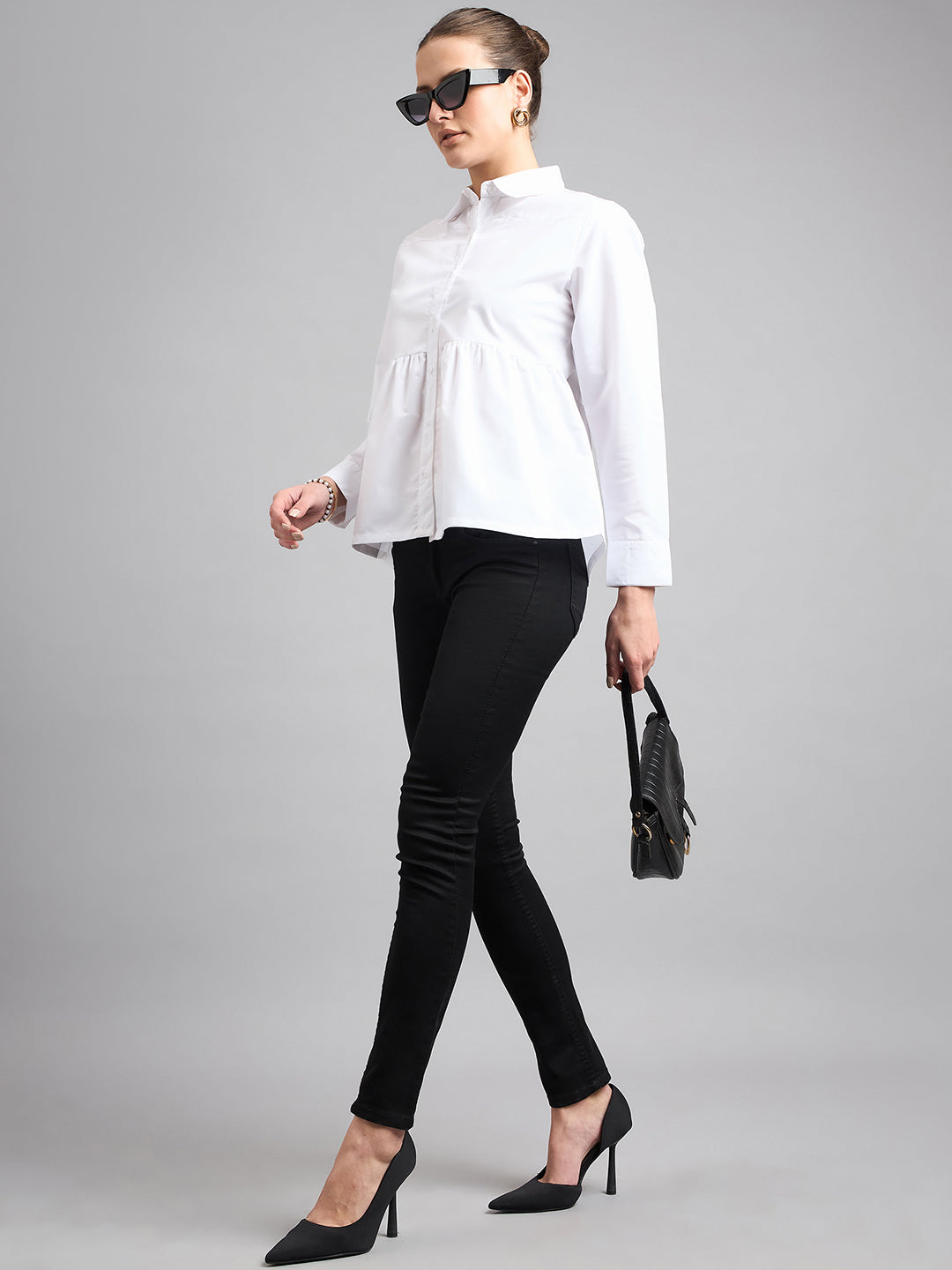 Style Quotient Women Solid White Polycotton Peplum Shirt