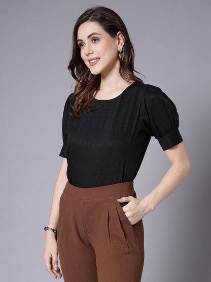 Style Quotient Women Black Solid Polyester Regular Smart Formal Top