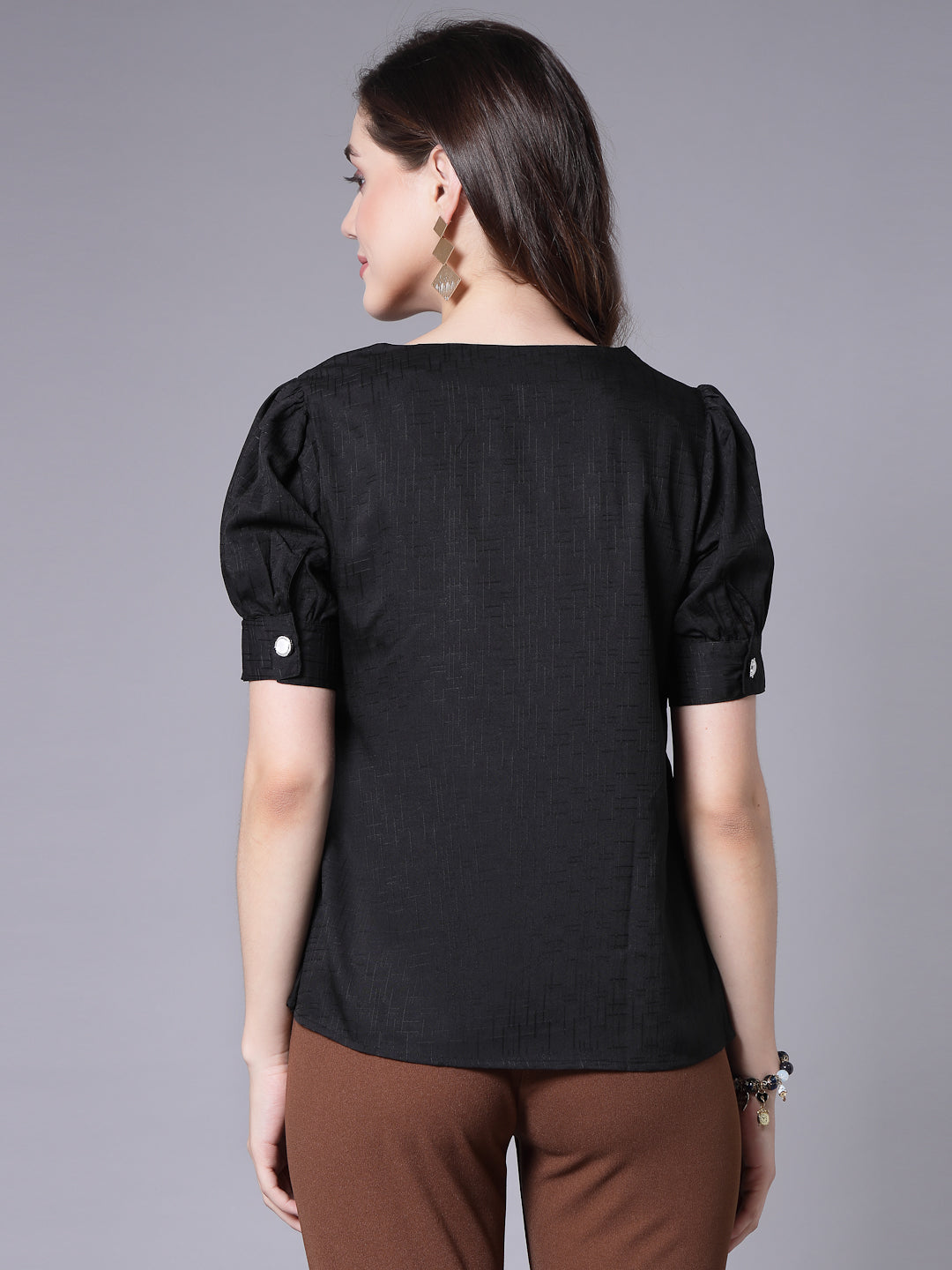 Style Quotient Women Black Solid Polyester Regular Smart Formal Top