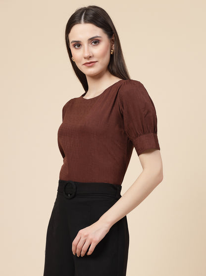 Style Quotient Women Brown Solid Polyester Regular Smart Casual Top