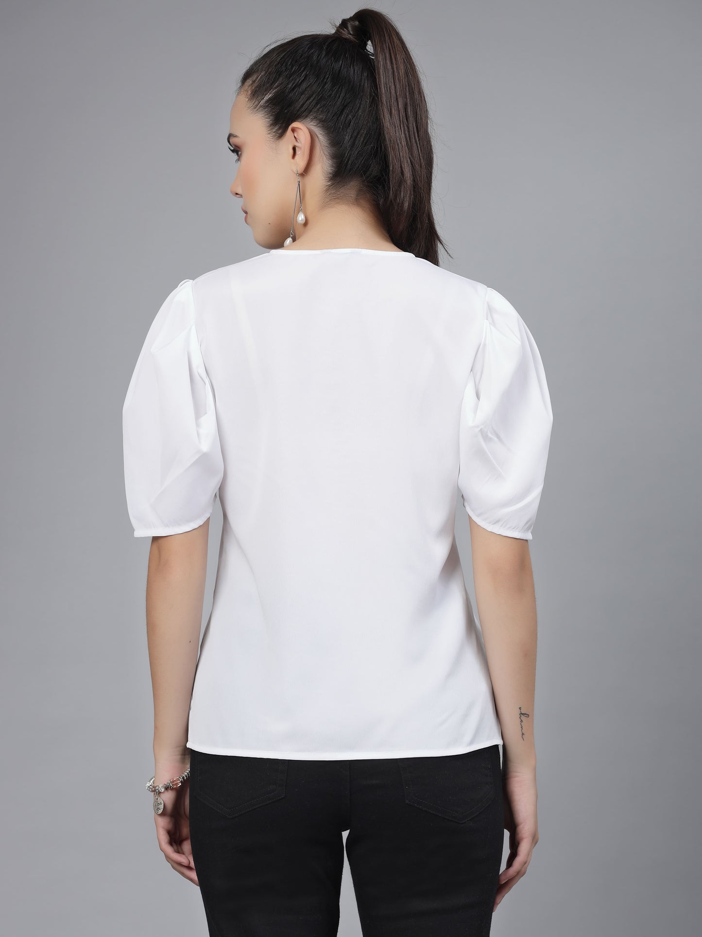 Style Quotient Women White Solid Polyester Regular Formal Top