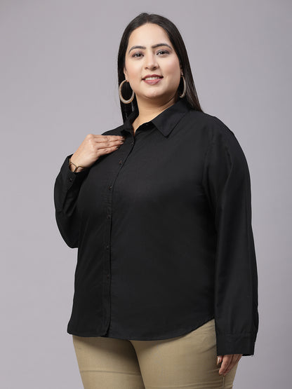 Style Quotient Women Black Plus Size Classic Smart Formal Shirt