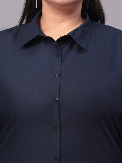 Style Quotient Women Navy Blue Plus Size Classic Smart Formal Shirt