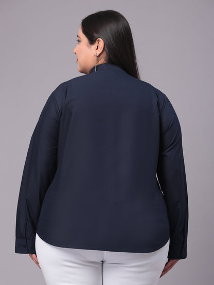 Style Quotient Women Navy Blue Plus Size Classic Smart Formal Shirt