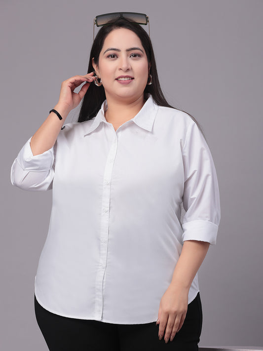 Style Quotient Women White Plus Size Classic Smart Formal Shirt