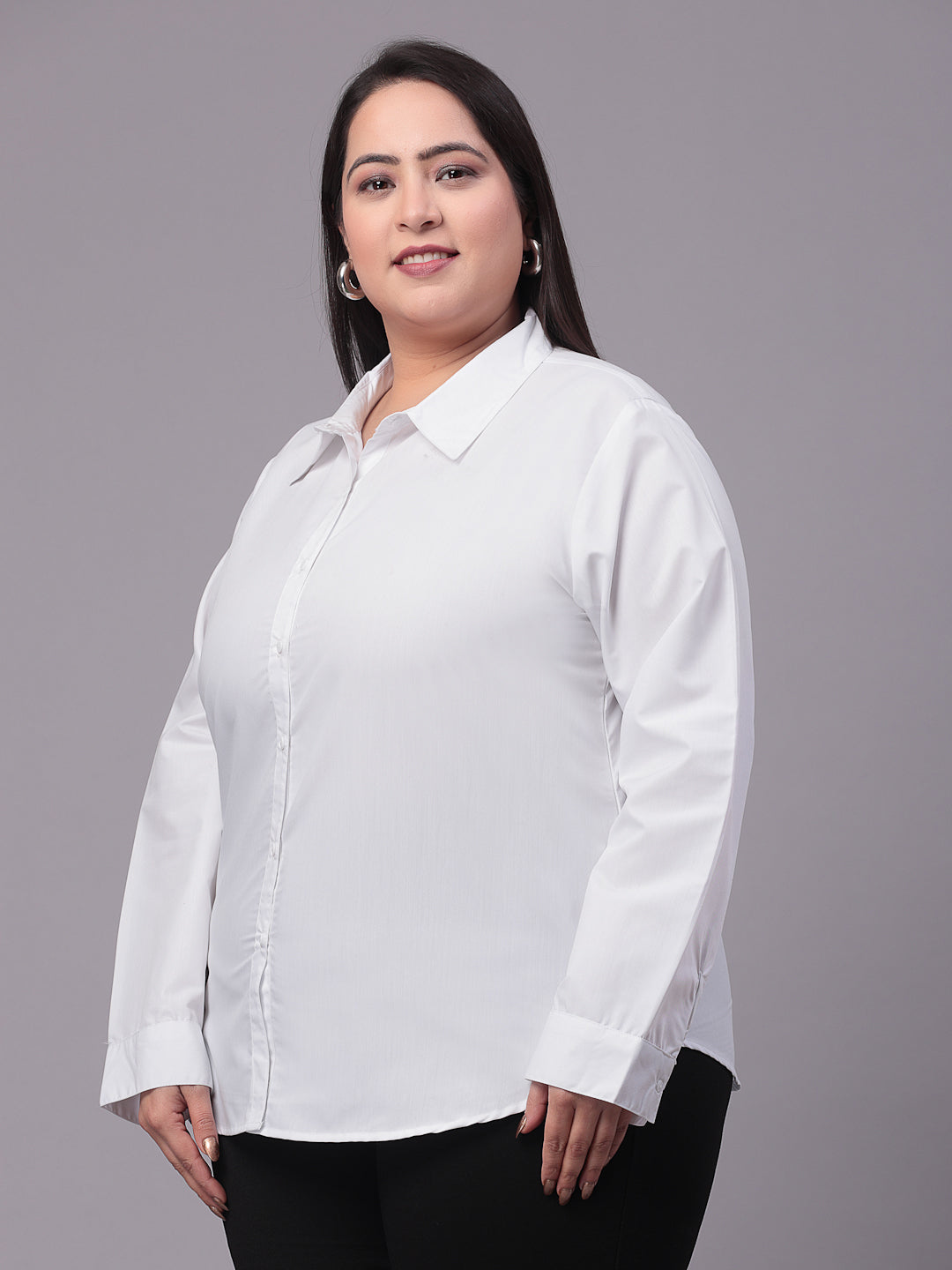 Style Quotient Women White Plus Size Classic Smart Formal Shirt