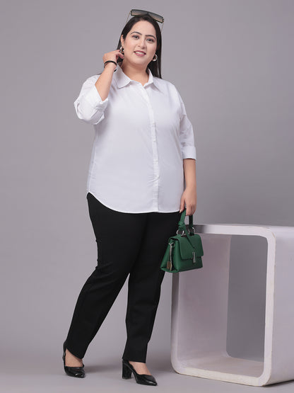 Style Quotient Women White Plus Size Classic Smart Formal Shirt