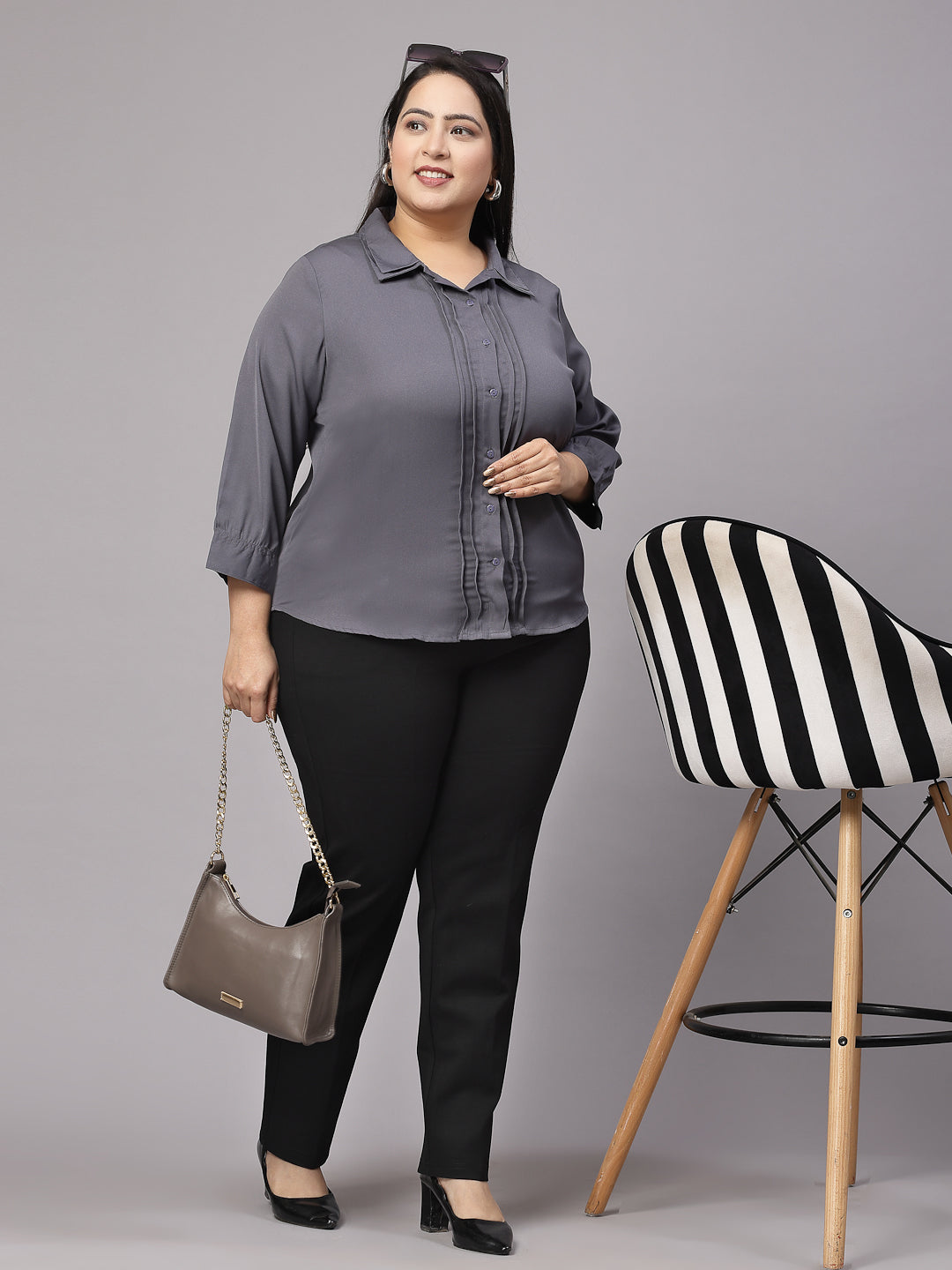 Style Quotient Women Grey Classic Opaque Formal Shirt