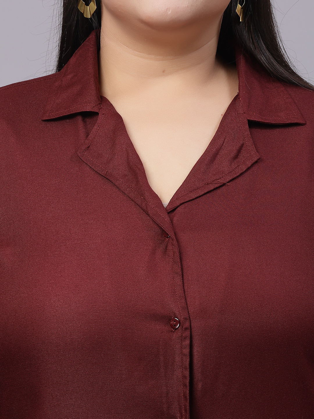 Style Quotient Women Maroon Classic Lapel Collar Smart Casual Shirt