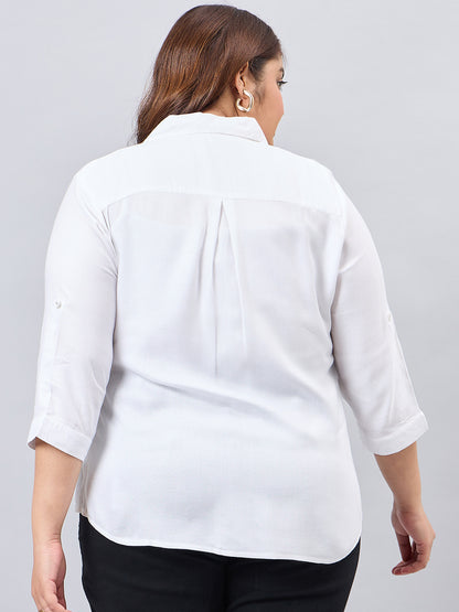 Style Quotient Women White Classic Smart V-neck Plus Size Shirt