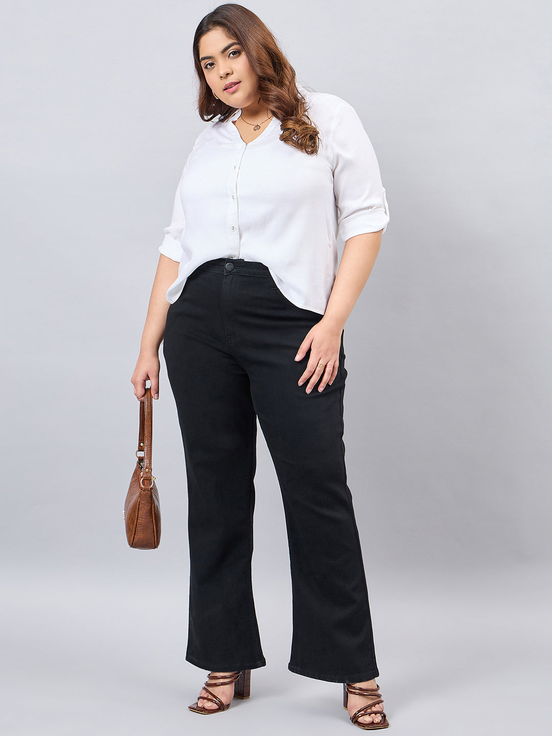 Style Quotient Women White Classic Smart V-neck Plus Size Shirt