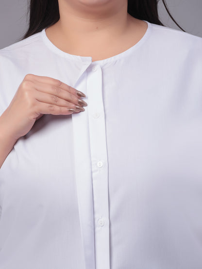 Style Quotient Women White Smart Opaque Collarless Puff Sleeves Cotton Formal Shirt