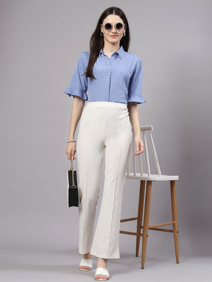 Style Quotient Women Smart Blue & White Polka Dot Flare Sleeve Top