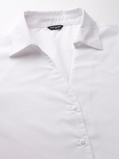 Style Quotient Women White Classic V-neck Formal Shirt