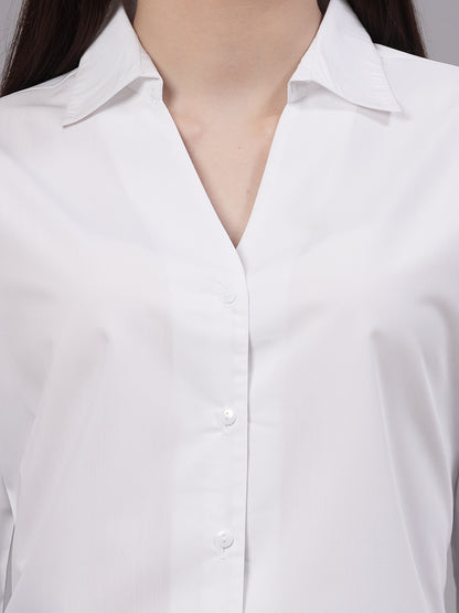 Style Quotient Women White Classic V-neck Formal Shirt