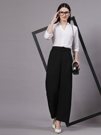 Style Quotient Women White Classic V-neck Formal Shirt