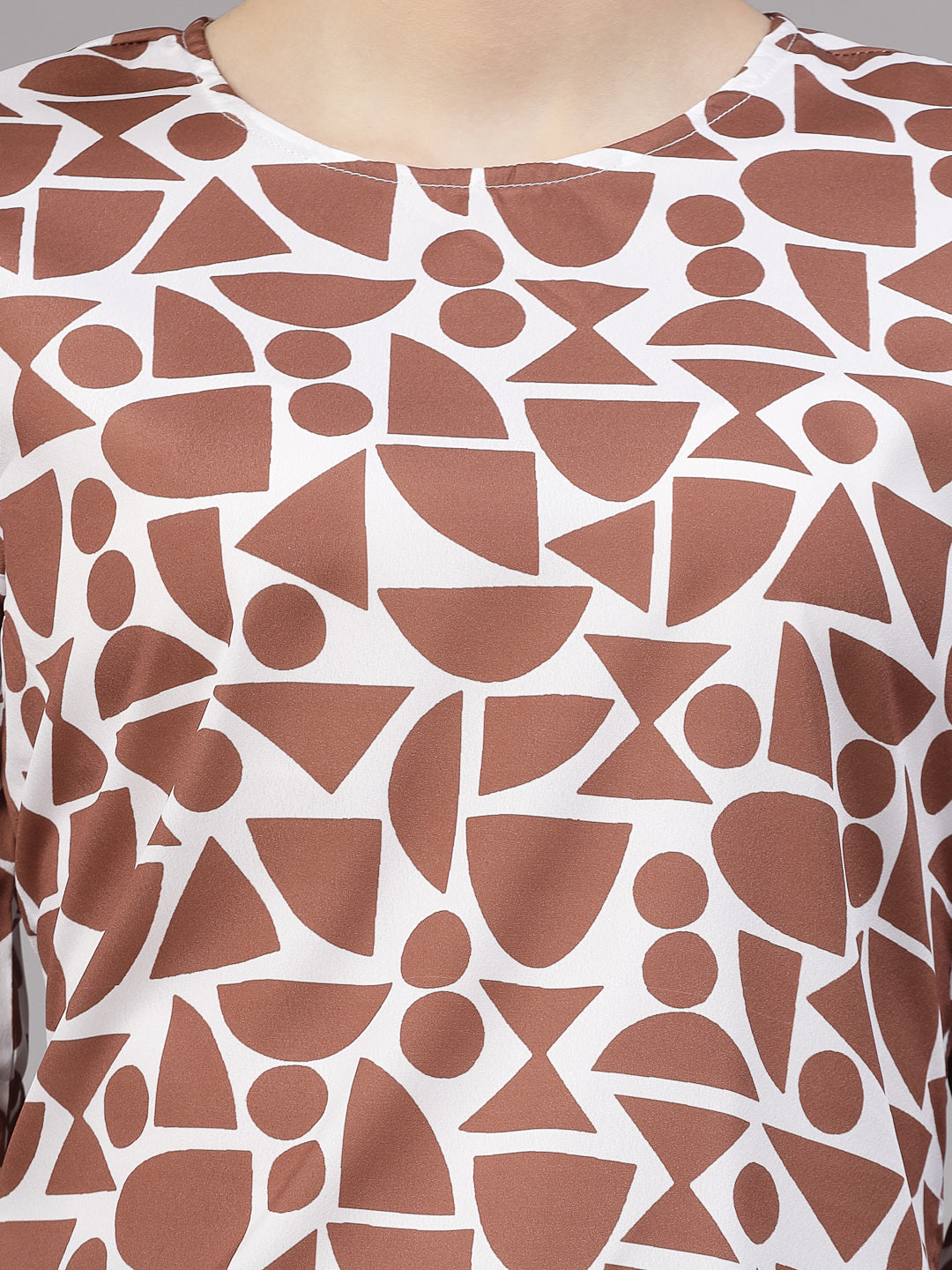 Style Quotient Women Brown and White Geometric Printed Smart Casual Top