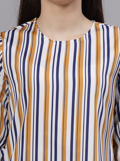 Style Quotient Women Mustard and Navy Striped Regular Casual Top