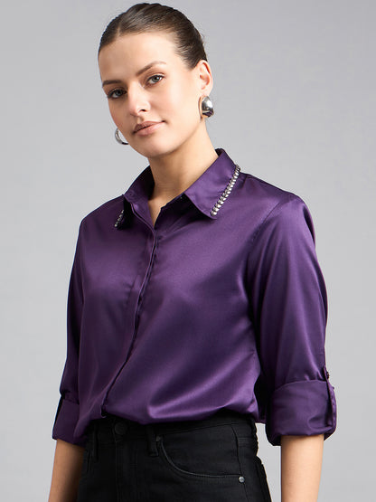 Style Quotient Women Formal Satin Wine Shirt