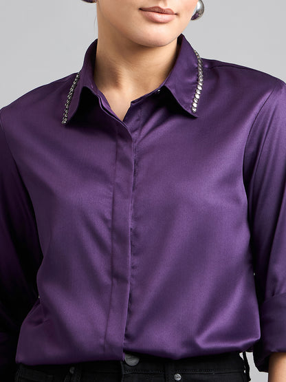 Style Quotient Women Formal Satin Wine Shirt