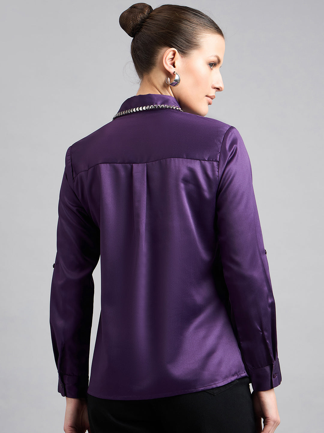 Style Quotient Women Formal Satin Wine Shirt