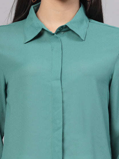 Style Quotient Women Solid Aqua Green Polycrepe Formal Shirt