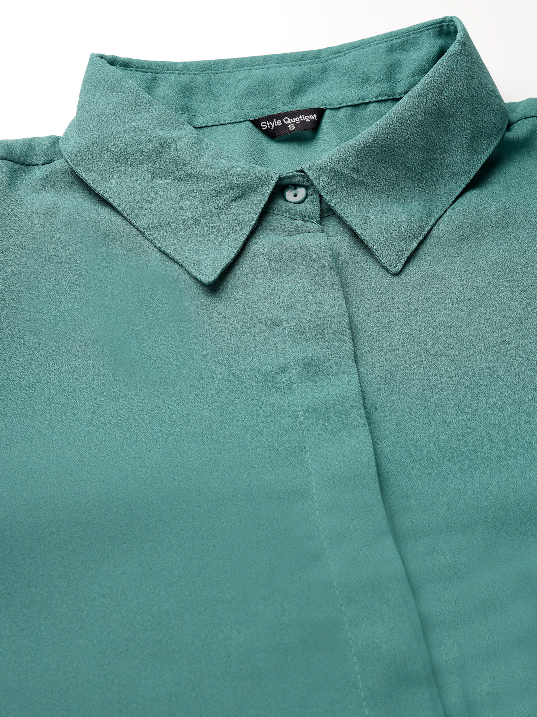 Style Quotient Women Solid Aqua Green Polycrepe Formal Shirt