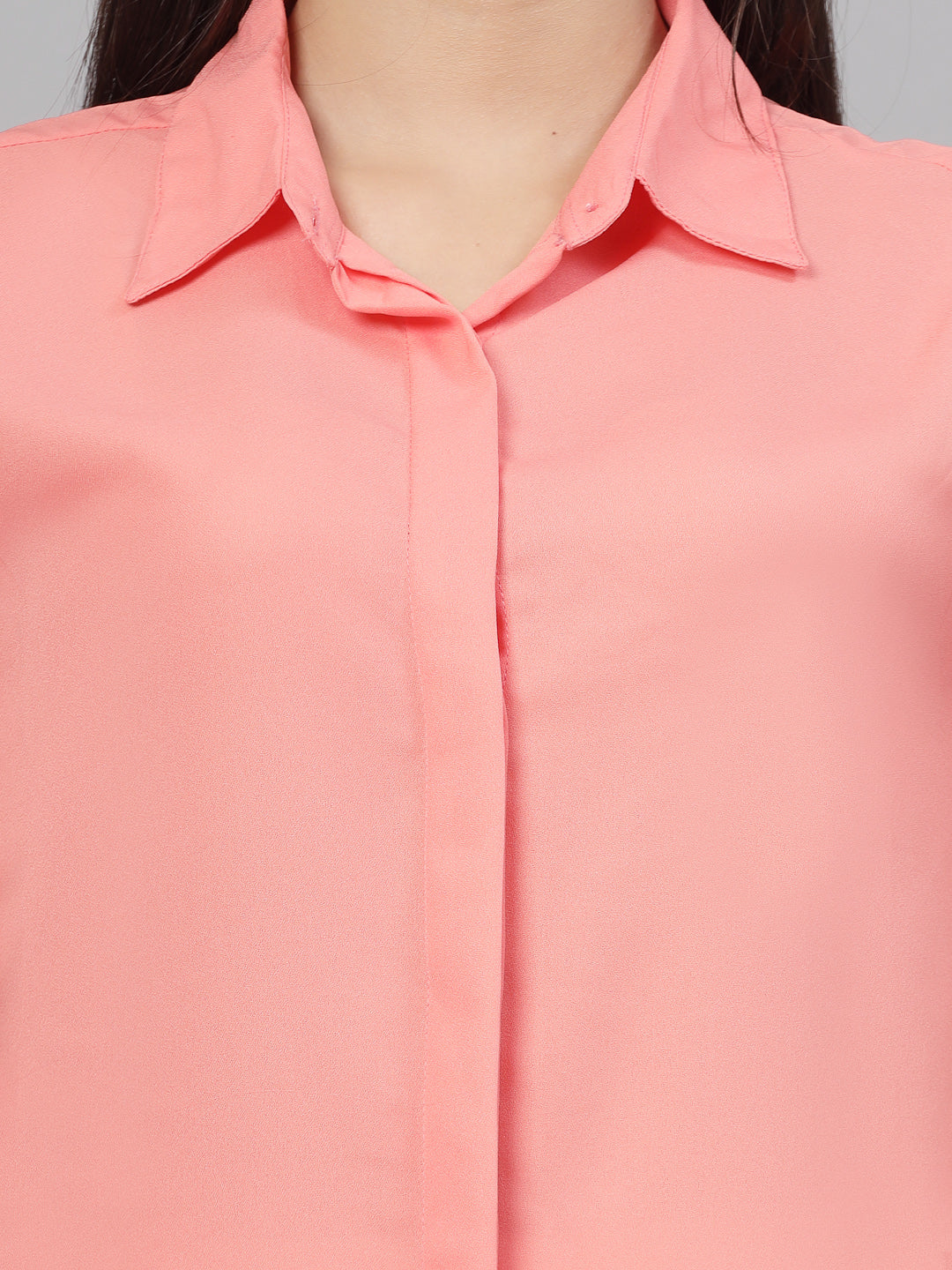 Style Quotient Women Solid Peach Polycrepe Formal Shirt