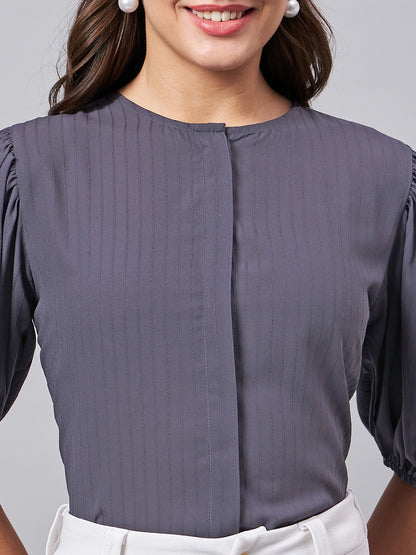 Style Quotient Women Charcoal Grey Self Design Regular Polyester Formal Shirt