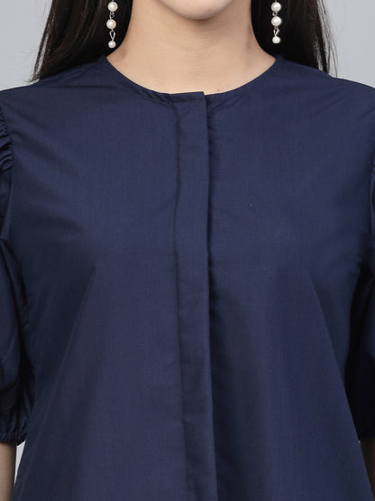 Style Quotient Women Solid Navy Polycotton Regular Formal Shirt