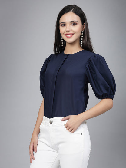 Style Quotient Women Solid Navy Polycotton Regular Formal Shirt